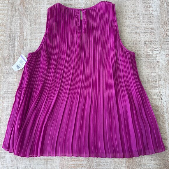 Halogen Magenta/Pink pleated chiffon sleeveless round neck Blouse/Top Large NWT - Picture 9 of 9